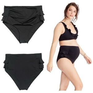 HATCH Black Ruffle Antigua Swim Bikini Bottom Size S